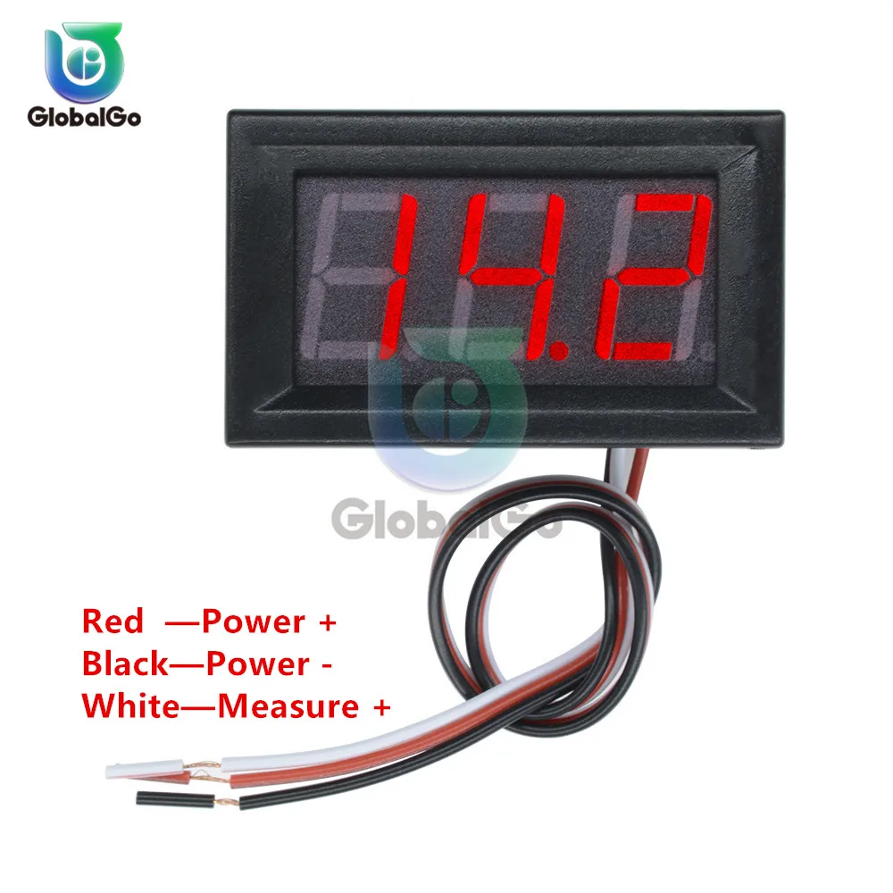 Voltímetro de Panel de voltaje para motocicleta y coche medidor de Panel de voltaje con pantalla LED de 4,5 V a 30V y 0,56 ", para 6V y 12V