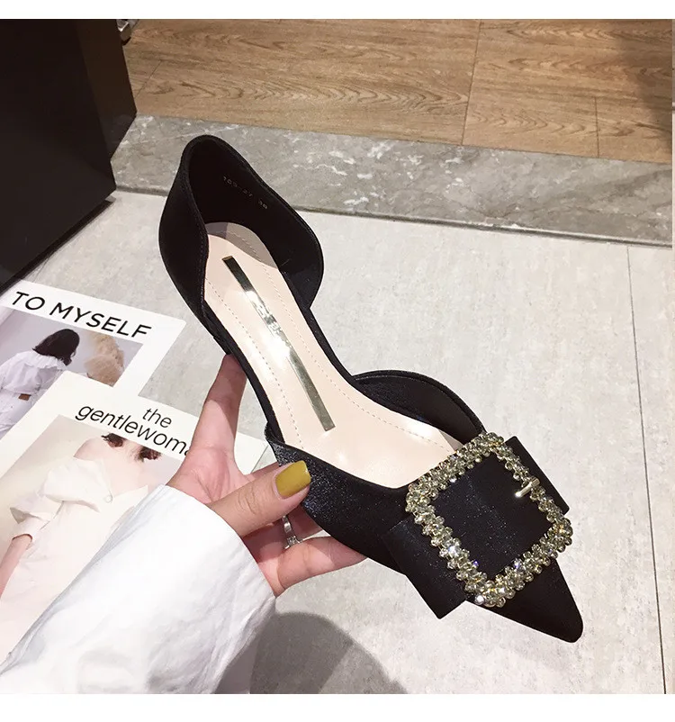 Женская обувь; коллекция года; элегантные пикантные Вечерние туфли на высоком каблуке в Корейском стиле; модные туфли на каблуке «рюмочка» со стразами
