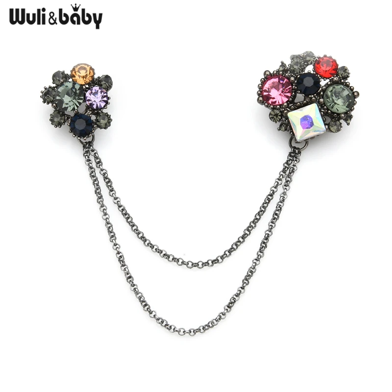 Wuli&baby Rhinestone Chain Brooches Women Men Collar Pins Party Office
