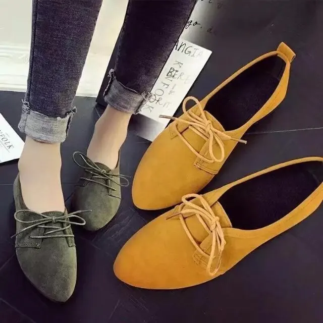 

Shoes Women's 2019 Spring New Style Versatile Street Trendy Shoes Lace-up Pointed-Toe Shoes for Four Seasons WOMEN'S Flat Shoes