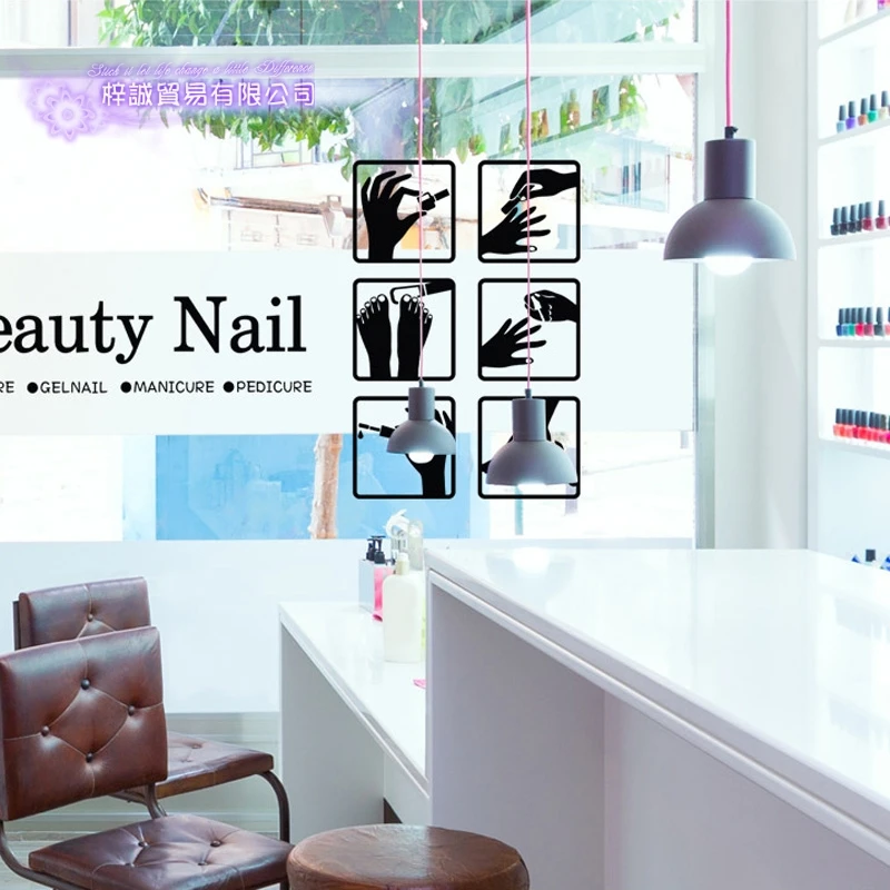 DCTAL Nail Art Sticker Beauty Salon Decal Shop Store Business Wall Art Stickers Decal DIY