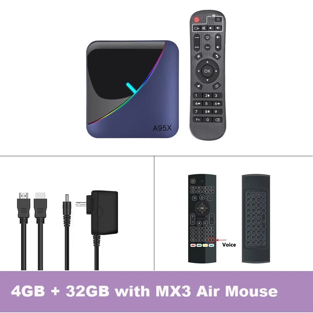 A95X F3 RGB светильник ТВ приставка Android 9,0 Amlogic S905X3 32 бит EMCP 4 Гб ram 64 Гб rom двойной Wifi 4K 60fps поддержка Plex медиа-сервер - Цвет: 4GB 32GB Add MX3