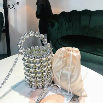 

[BXX] Women Single Shoulder Crossbody Bag All-match Flap 2020 Fashion Handmade Weave Pearl Package Mini Bucket Bag Handbag HG793