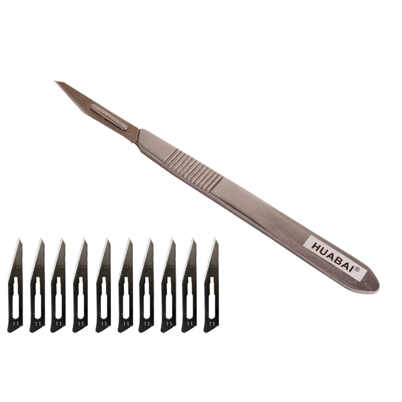 

10PCS 11#23# Carbon Steel Surgical Scalpel Blades + 1pc Handle Scalpel DIY Cutting Tool PCB Repair Animal Surgical Knife