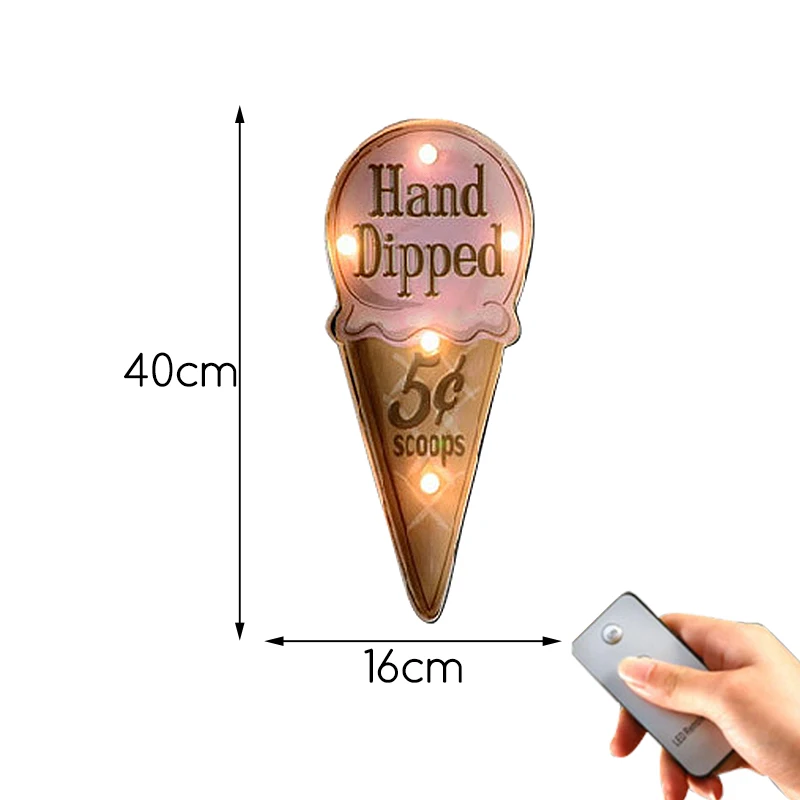 Pink Ice cream Светодиодный светильник для ресторана, бара, светодиодный настенный светильник, декор для кафе, большое бра, освещение, железный арт, Route 66 Cola, мороженое, дистанционное управление, настенные светильники - Цвет абажура: Pink Ice cream