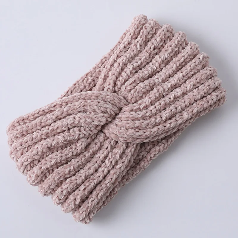 light pink Зимние повязки для волос для девочек из синели; вязаная повязка на голову; Мягкая повязка на голову; повязки на голову - Цвет: light pink