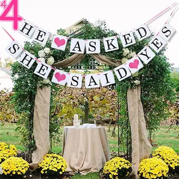 

Engagement Decorations Banner,He Asked She Said Yes Lovely Wedding Banner Bunting Paper Garland for Wedding Party Favor, Bridal