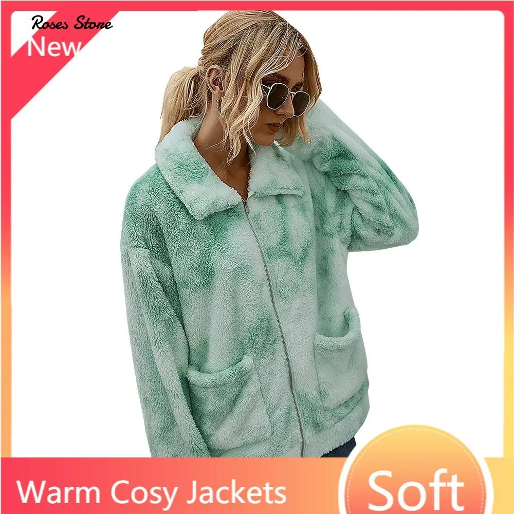 Женская пушистая куртка с длинным рукавом мягкая теплая флисовая на молнии