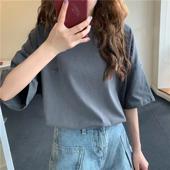 

Women Chic Letters Embroidery Casual T-Shirt Summer Short Sleeve Loose Tee Shirt Female Korean Streetwear Clothing