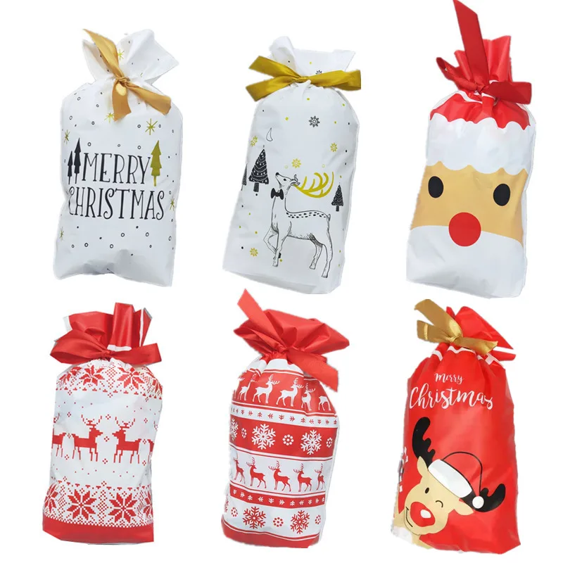 

10pcs Santa Sacks Christmas Gift Bag Candy Dragee Drawstring Bag Christmas Decorations for Home Noel New Year 2020 Presents
