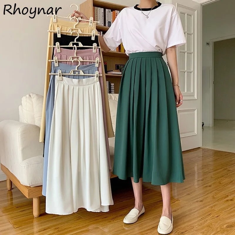 

Юбка женская трапециевидная в Корейском стиле, шифоновая универсальная тонкая Молодежная мягкая нежная модная уличная одежда до середины икры в стиле преппи, на лето