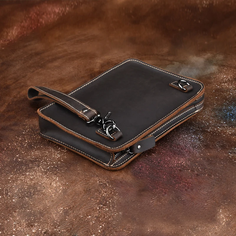 Luufan Crazy Horse Leather Men Small Hand Clutch Bag Cow Leather Shoulder Clutch Wallet With Chain Business Sling Document bag 5