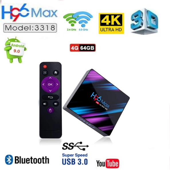 Rockchip RK3318 H96 MAX Smart tv Box Android 9,0 4 Гб ОЗУ 32 ГБ/64 Гб ПЗУ 4K USB3.0 H.265 телеприставка - Цвет: 4G 64G