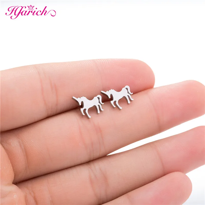 78 unicorn Hfarich милые детские серьги Китти Кот кран Единорог хвост животное мода массивные украшения Рождество женщин шпильки - Окраска металла: 78 unicorn