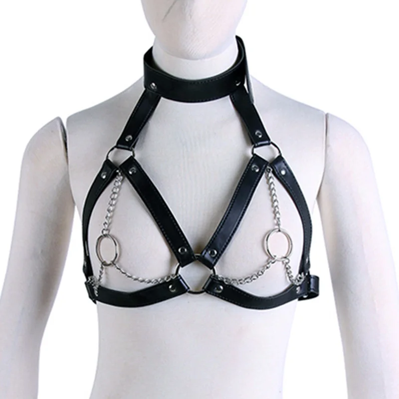 Sexy Women Leather Bra Harness For Chest Punk Garters Belt Leather suspenders Metal O-ring With Chain Belt wooden ring box with velvet lining single ring storage chest jewellery display gift box for proposal engagement wedding