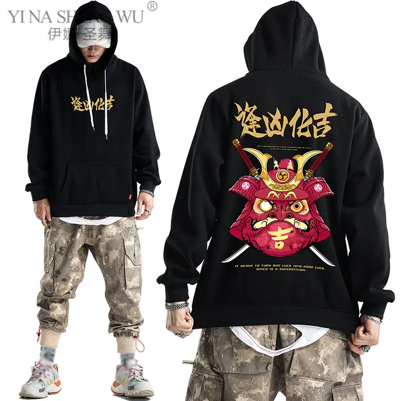 Thickening Hoodies Autumn Winter Hooded Top Chinese Style Cotton Streetwear Harajuku Style Hip-hop Long Sleeve Hooded Pullovers