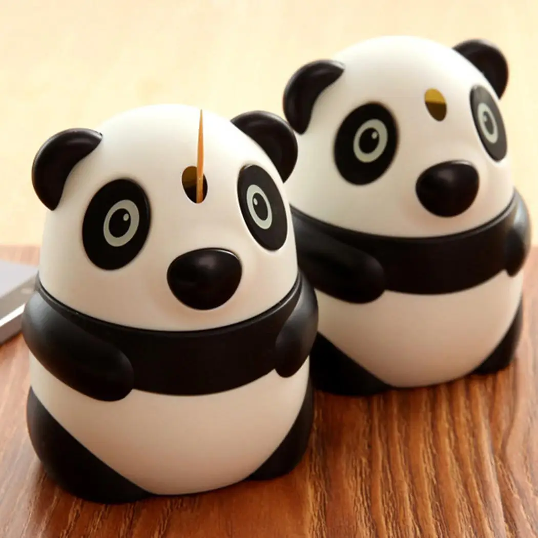 New Pocket Plastic Panda Design Automatic Toothpick Home Black White Holder Dispenser Box
