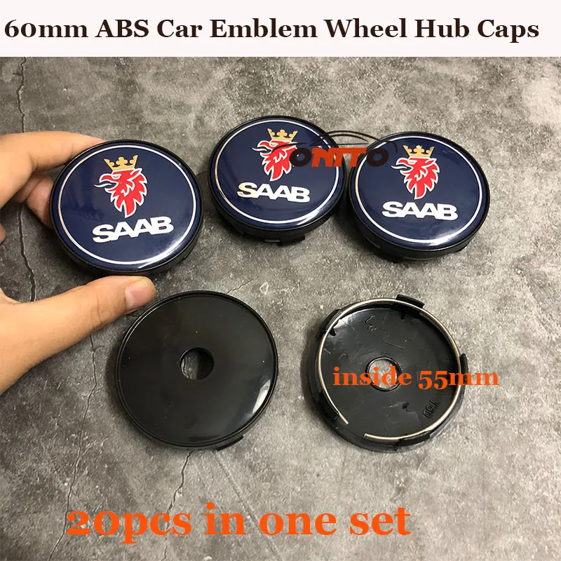 

20pcs/lot ABS 60mm Car logo Badge Emblem Wheel hub Caps Auto wheel covers for Saab 9-3 9-5 93 95 BJ SCS 56mm stickers