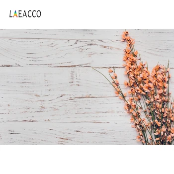 

Laeacco Photophone White Wooden Board Blossom Flowers Photography Backdrops Vinyl Photo Backgrounds Photozone for Food Photocall