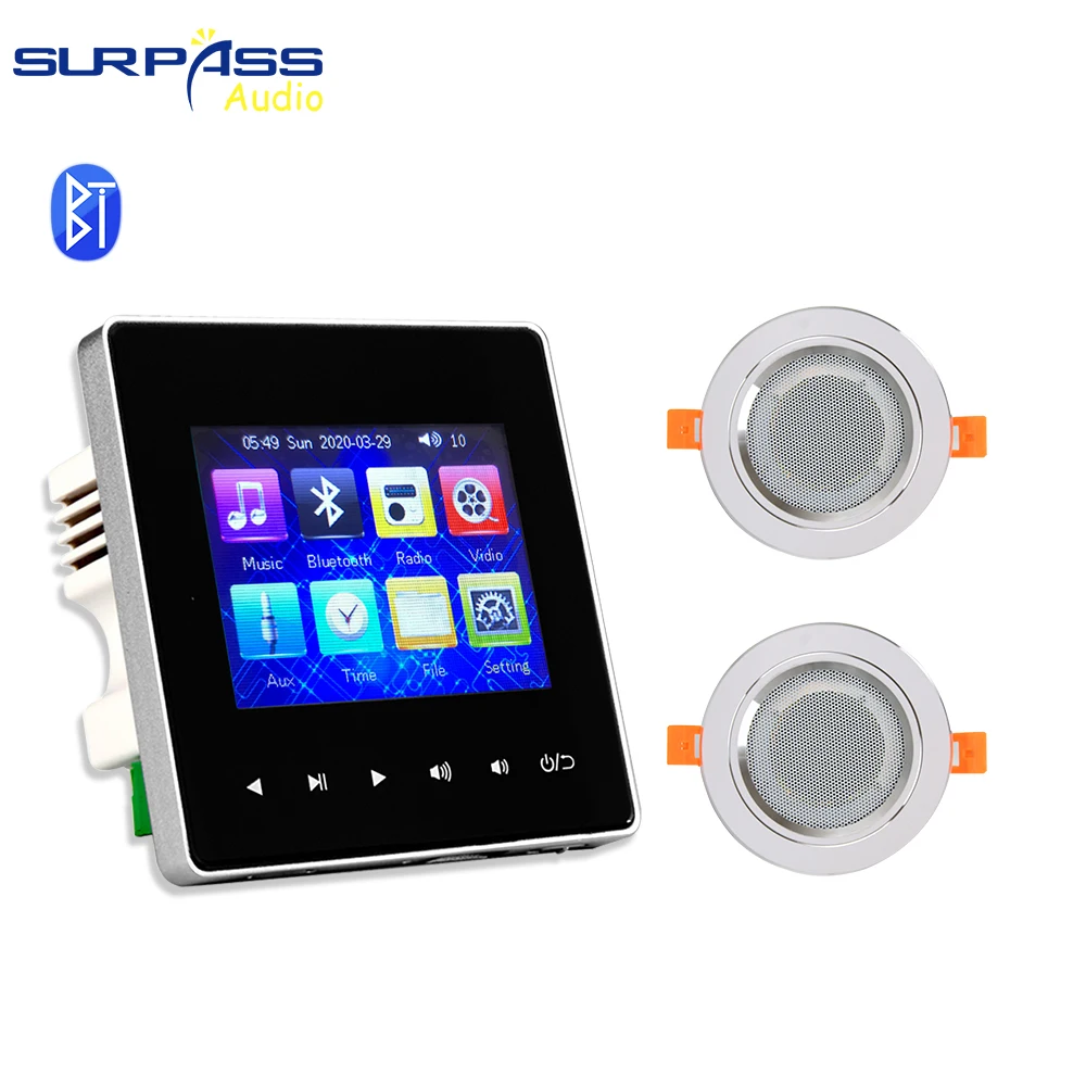 Home Background Music System In Wall Amplifier 3''In Ceiling Speaker Touch Key Panel PA System Set 2*10W/15W Bluetooth Amplifier