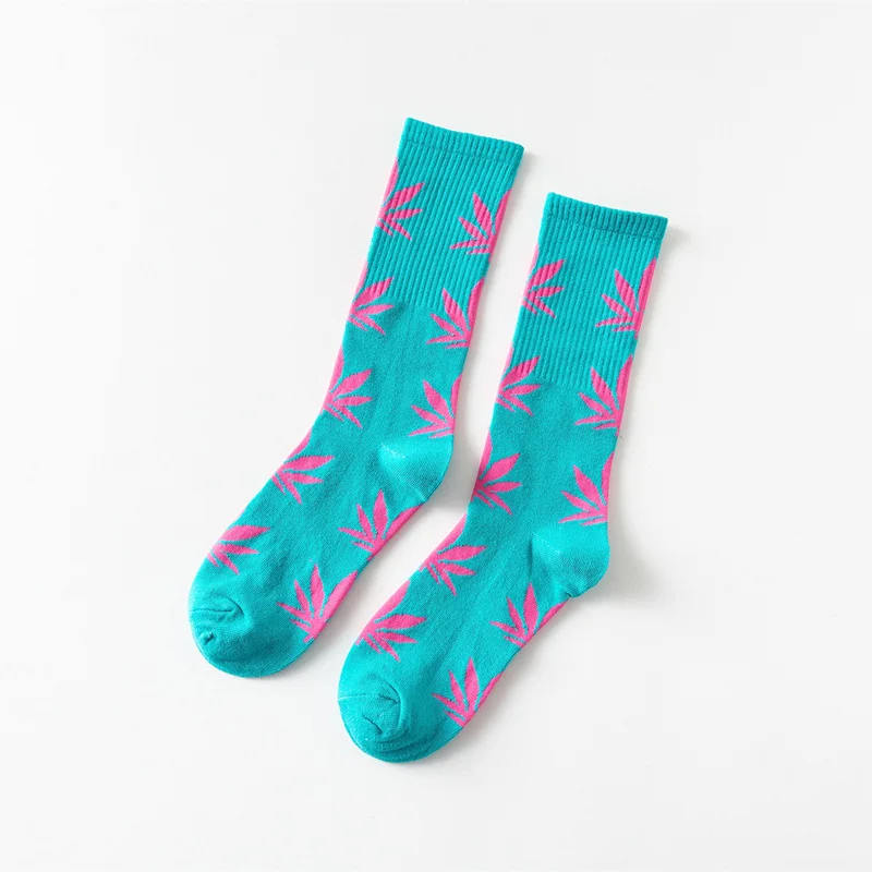 1Pair Comfortable Top Quality Cotton Sport Socks New Breathable Cycling Hemp Leaf Casual Long Weed Crew Sock hardloopsokken - Цвет: LL