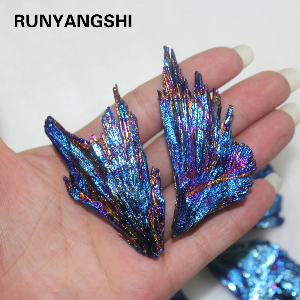 

Runyangshi 1pc Natural Quartz Crystal Jet stone Rainbow Titanium Cluster Mineral Specimen Healing