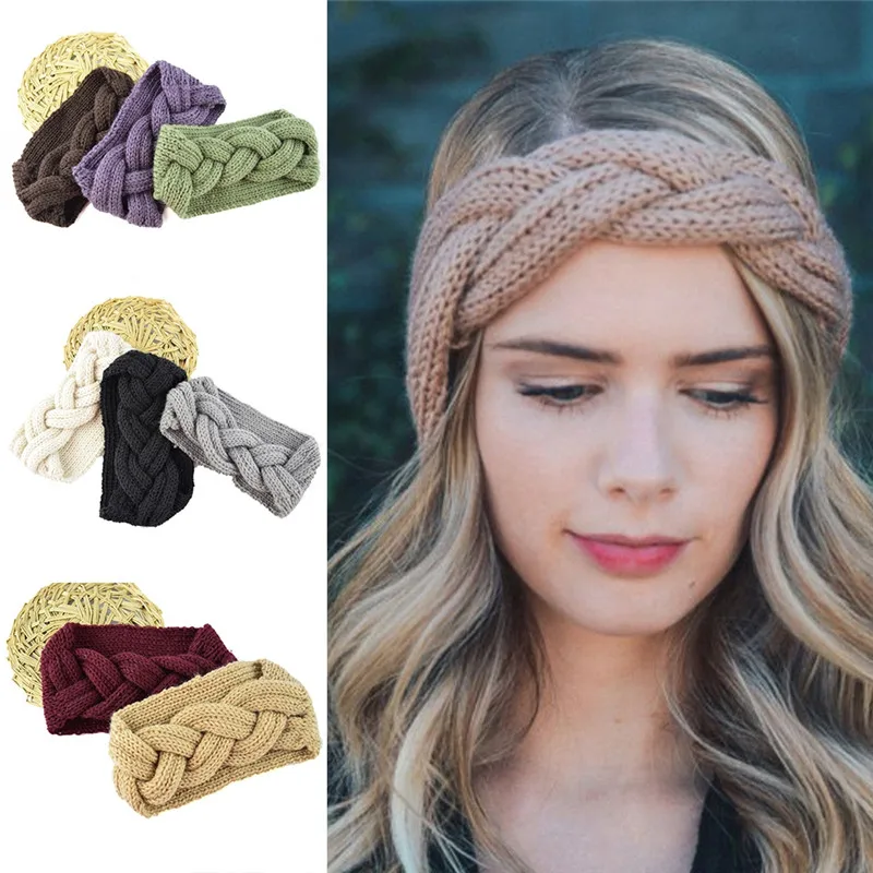 Зимняя теплая вязаная повязка на голову тюрбан для женщин вязаный крючком бант