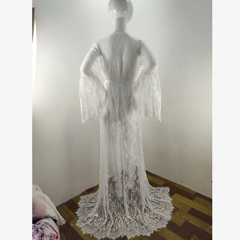 Белое кружевное платье с завязками для беременных; Платье для фотосессии с пышными рукавами; длинное платье для беременных; Платье для фотосессии