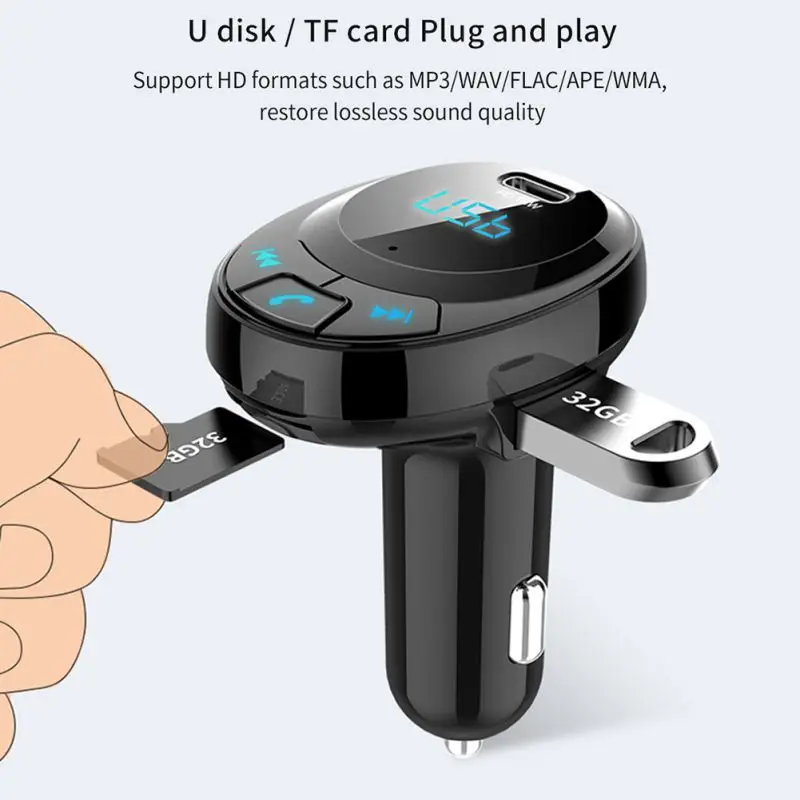 Двойной USB и type-C зарядный порт Автомобильный Bluetooth fm-передатчик, беспроводной fm-радио Bluetooth адаптер, Hands-free разговор, музыка