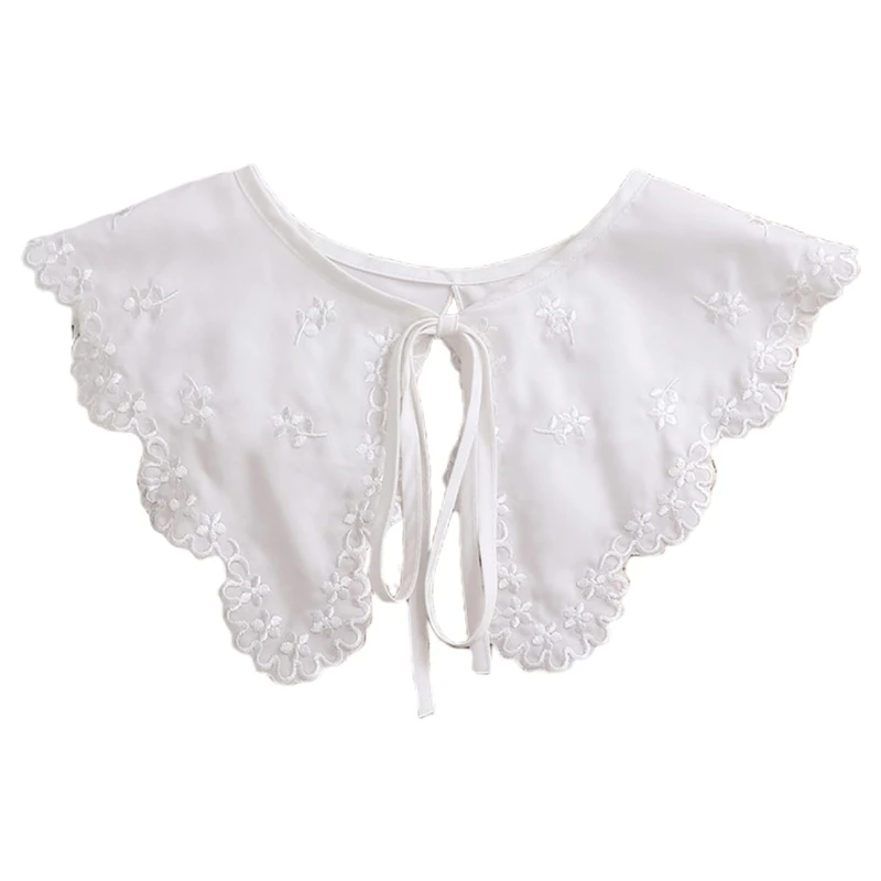 Womens Hollow Out Dragonfly White False Fake Collar Lolita Jacquard Floral Lace Big Shawl Necklace Short Poncho Capelet |