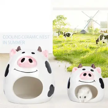 

Multicolor Hamster Cave Cute Cows Shape Guinea Pig Hedgehog House Pet Rat Cage Small Animal Nest Ceramic Pet Accessories