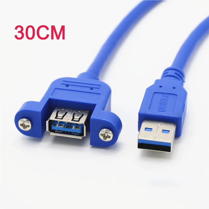 

Shielded USB 3.0 Panel Mount Male To Female Extension Adapter Cable 30cm with Screws Blue