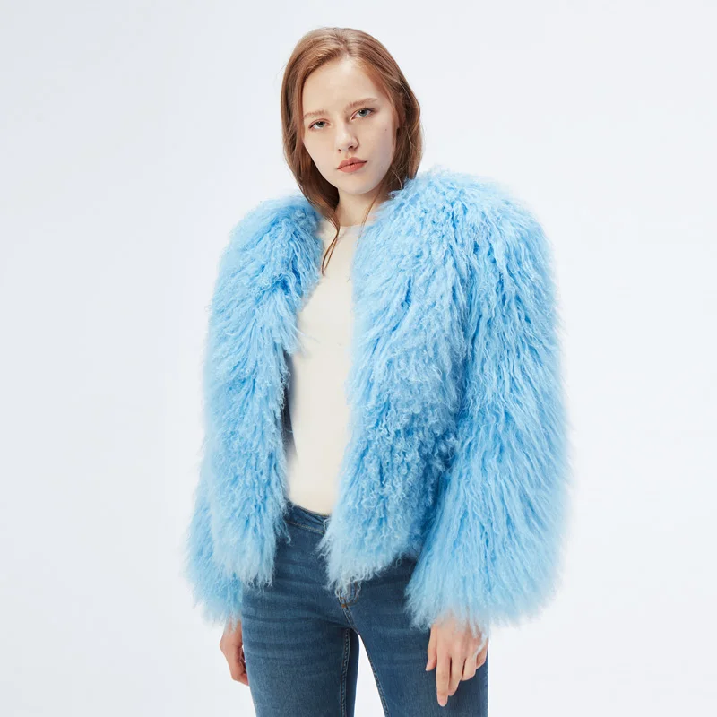 

ETHEL ANDERSON womens lamb fur coat tan sheep fur coats short Sheep skin jacket 50cm Mongolia Sheep Fur real fur coat