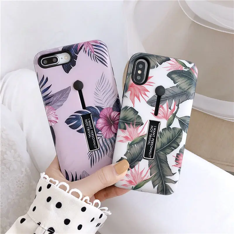 Модный чехол для телефона с петлей и цветами для iPhone 11 Pro Max XS Max цветочный скрытый защитный чехол с держателем