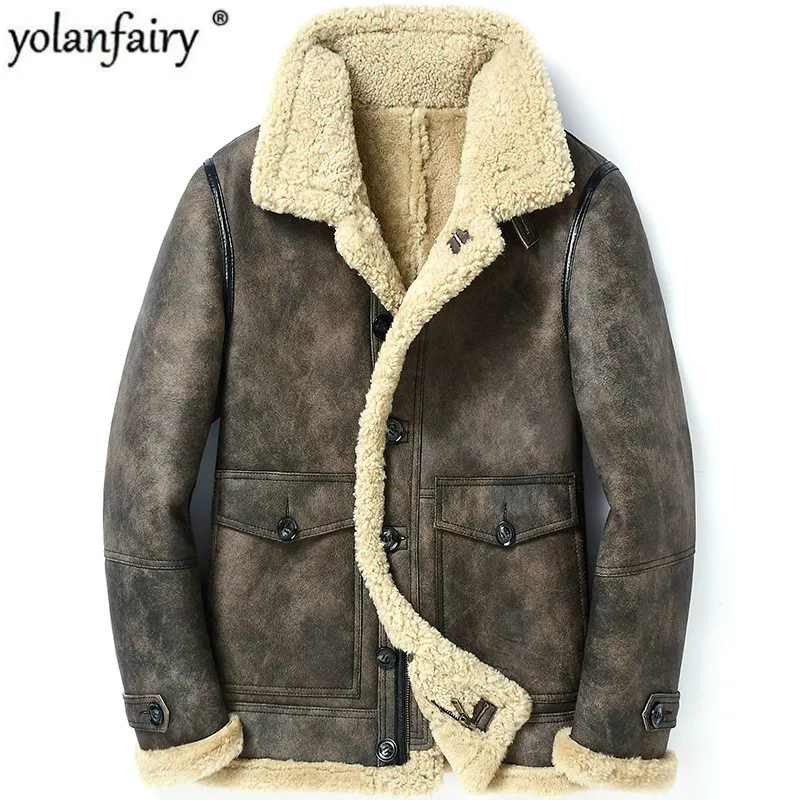 Мужская куртка из натуральной кожи зимняя овчины пальто шерсти меховые куртки