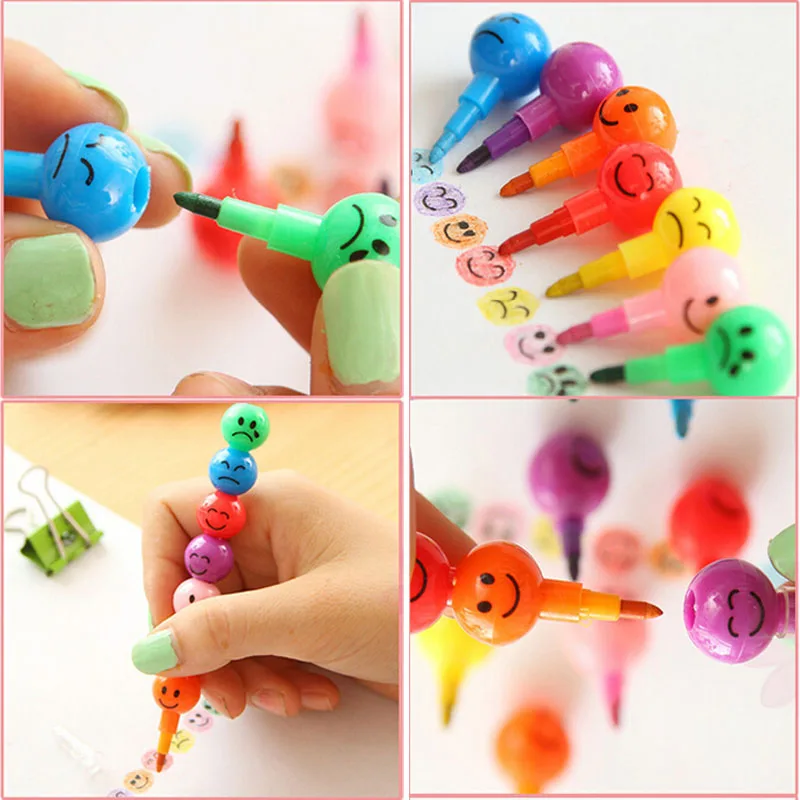 1x Funny Cartoon Crayon Face Sugar-coated Haws 7 Color Wax Pencil | Канцтовары для офиса и дома
