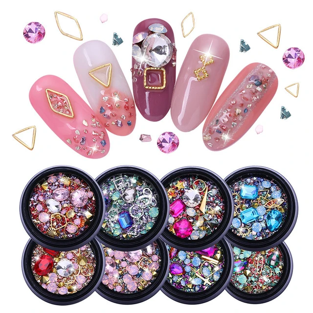 12 Grids Mix Color Natural Rhinestone For Nails 3D Gradient Broken Shell  Slices Nail Art Decorations
