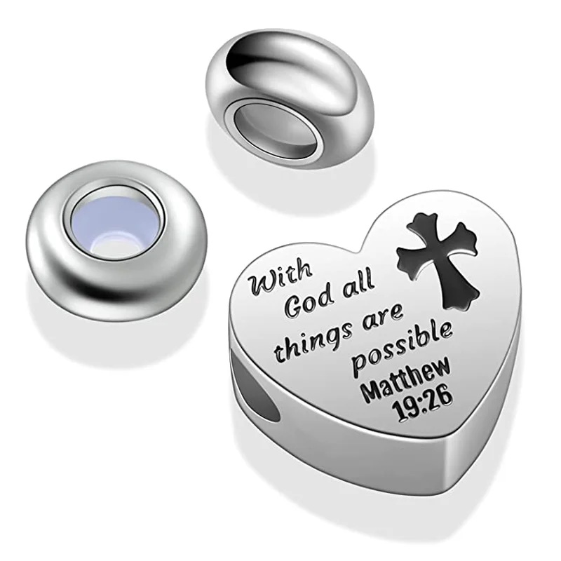 Edelstahl Inspiration Herz Charms fit Charme Armband Religiöse Perlen mit 2 stücke Stopper Spacer für DIY Schmuck Machen – Detail 6