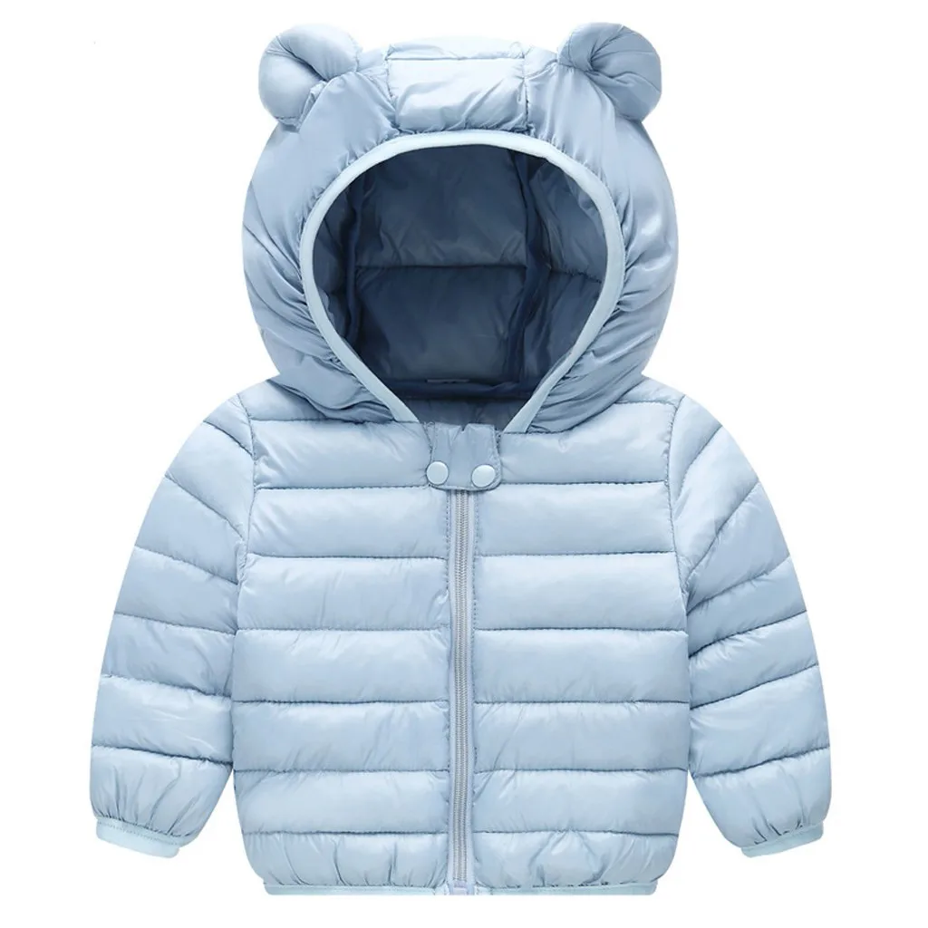 Детские парки зимняя куртка для девочек и мальчиков, зимнее пальто детские теплые плотные пальто с капюшоном верхняя одежда с заячьими ушками,# Q - Цвет: Light blue
