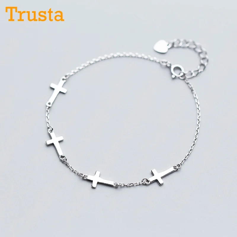 Trusta,,, Настоящее серебро 925 пробы, Модные женские ювелирные изделия, 4 Креста, ножной браслет, 16 см, 22 см, для подарка, для девушек, леди, DS682