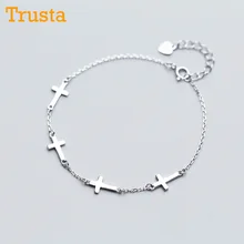 Trusta,,, Настоящее серебро 925 пробы, Модные женские ювелирные изделия, 4 Креста, ножной браслет, 16 см, 22 см, для подарка, для девушек, леди, DS682