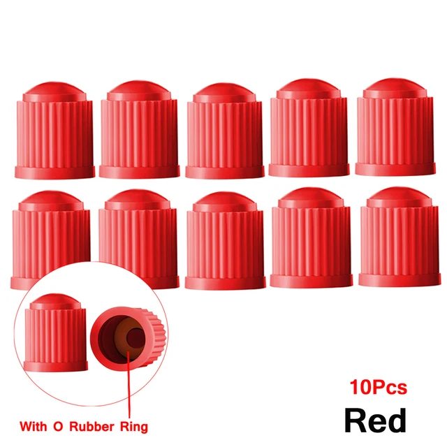 AUTCOAT Tire Stem Valve Caps, with O Rubber Ring, Universal Stem Covers for Cars, SUVs, Bike and Bicycle, Trucks, Motorcycles Red-10Pcs