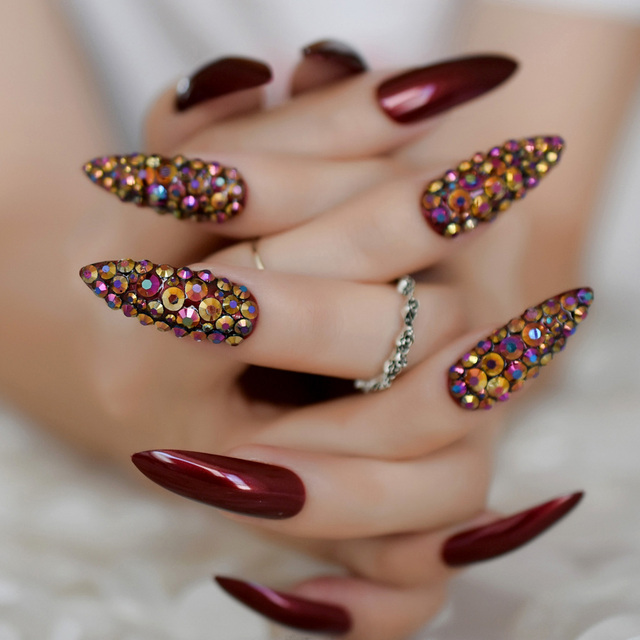Luxury Strass Fake Nails AB Rhinestone Decorative Extra Long Ballerina White Full Cover Artificial Tips Natural 24