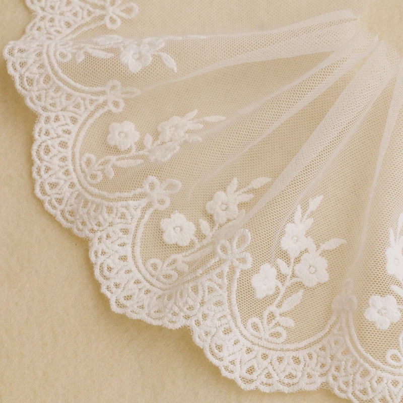 Lace Fabric 2YARD 12CM Handmade DIY Clothing Accessories Wedding Floral Embroidery Lace Fabrics Curtains Sofa Sewing Lace Trim