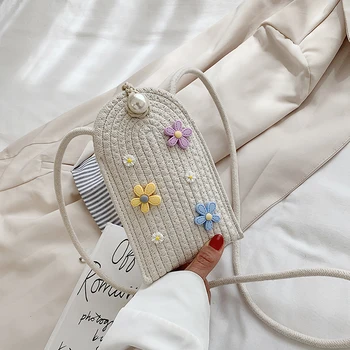 

Summer Flowers Pattern Shoulder Bags Cotton Weaved Women Female Small Bags Casual Bags Quality Messager Bags for Girls Gift