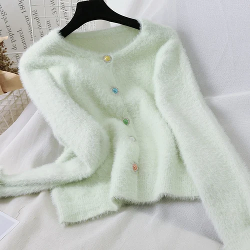 Light Green Модный женский осенне-зимний Кардиган свитер женская зимняя одежда - Цвет: Light Green