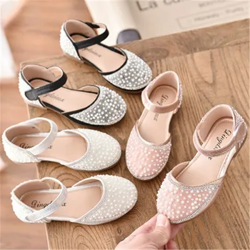 

2020 Spring Summer New Baotou Girl Breathable Sandals Fashion Rhinestone Sequins Princess Shoes Girls Stage Performance Shoes