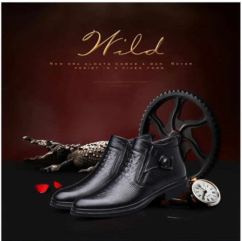 Men's Quality Cow Leather Boots Warm Fur Pattern Men's Ankle Boots Shoes Size 46 megamarketplace Introducing our Quality Cow ...