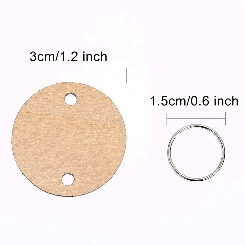 100 штук круглых деревянных дисков с отверстиями для доски для дня рождения и 100 штук 15 мм кольца для рукоделия(3 см