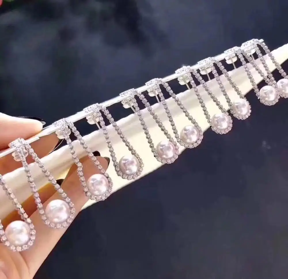 

D109 Pure 925 Sterling Silver Fine Jewelry Fresh Water White Round Pearls 8mm Dangle Earrings for Women Fine Pearl Earrings